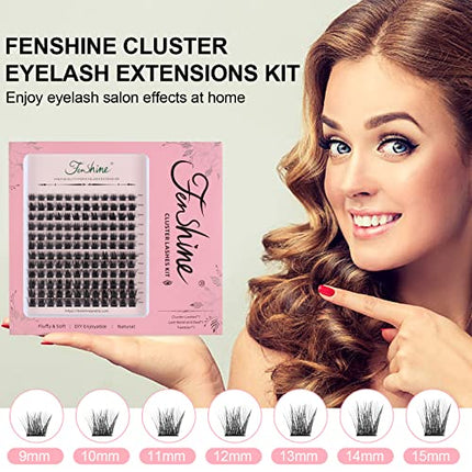 Fenshine,Ciglia a grappolo, 144 ciglia individuali a stelo largo C/D Curl 9-15 mm, lunghezza fai da te, per uso personale a casa (144 pezzi mix 9-15 mm, kit di estensione per ciglia)