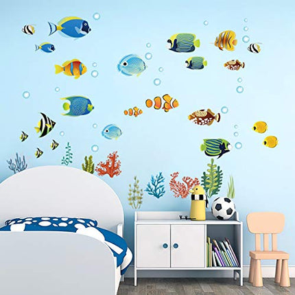 decalmile Adesivi Murali Pesci Tropicali Adesivi da Parete sotto Il Mare Decorazione Murale Bambini Camera da Letto Bagno