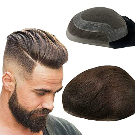 Parrucchino da uomo PU Front Pizzo Toupee Pezzi dei Capelli Umani europei per gli protesi capelli uomo 8×10 pollici sottile 0.06 cm Uomo Parrucca Sistema parrucchino Sostituzione in Marrone scuro…