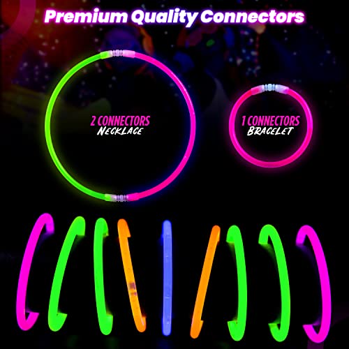 The Glowhouse - Braccialetti Luminosi Starlight di qualità premium 100 Luminose Fluorescenti Colori Misti - Set da 206 pezzi con connettori, per Halloween, Feste e Carnevale per Bambini e Adulti