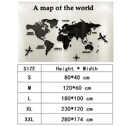 Adesivo da Parete Mappa - Del Mondo 3D Mappa Adesivi Murali Fai da te Arts Wall Sticker Decorativi per Soggiorno TV Par Camera da Letto Ufficio Stanze (Nero,M:120 * 60 cm)