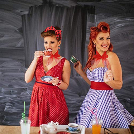LOPOTIN 5pcs Accessori Costumi Anni '50 Occhiali da Sole Rotondi Accessori per Costumi Stile Vintage Fascia per Capelli Anni '50 Orecchini Pois Sciarpa Rossa per Festa Compleanno Carnevale e Laurea.
