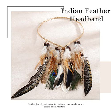 Fashband Fascia per capelli indiana con piume di pavone, stile hippie, accessorio per capelli tribale anni '20, copricapo indiano per donne e ragazze