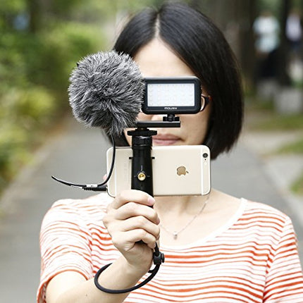 Smartphone Video Rig, Mouriv Stabilizzatore di Muggine di Vlogging di Registrazione Filmmaking per iPhone Con Cardioidi Microfono, Luce LED Video, Barra Estensione Allenamento Solido in Alluminio