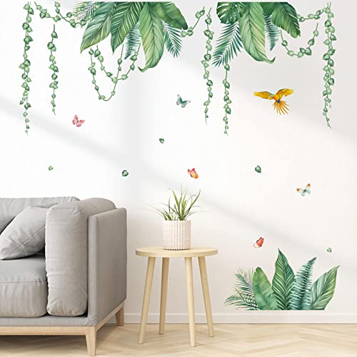 decalmile Adesivi Murali Foglie Verdi Tropicali Adesivi da Parete Edera Vite Appesa Uccelli Decorazione Murale Camera da Letto Soggiorno Camerette Finestra