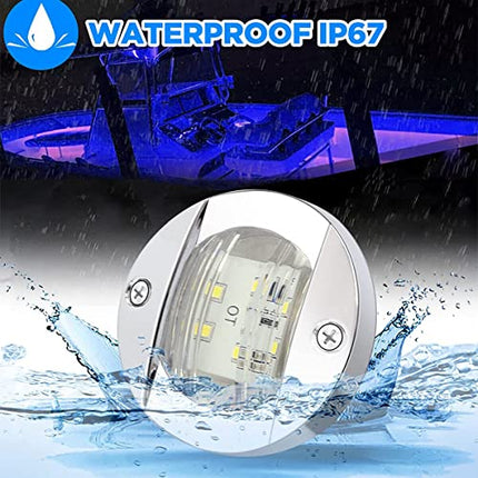 Greluma 4 Pcs Luci interne per barche marine rotonde Montaggio a poppa Luci di ancoraggio di poppa a LED Luci notturne a LED per la pesca, Luce di cortesia a LED blu sul ponte, IP67 Impermeabile