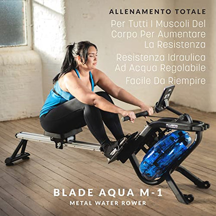Bluefin Fitness Blade Aqua M-1 Vogatore ad acqua in metallo | Reale esperienza di canottaggio | Tecnologia idro con acqua | Telaio in alluminio | Per allenamenti intensi | Compatibile con Kinomap