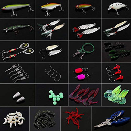 Esche da Pesca, 120 Pezzi Esche Artificiali da Pesca Contiene Crankbaits, Stickbait, Esche, Vermi, Esche Dure, Ganci Singolo, Pinze, ECC