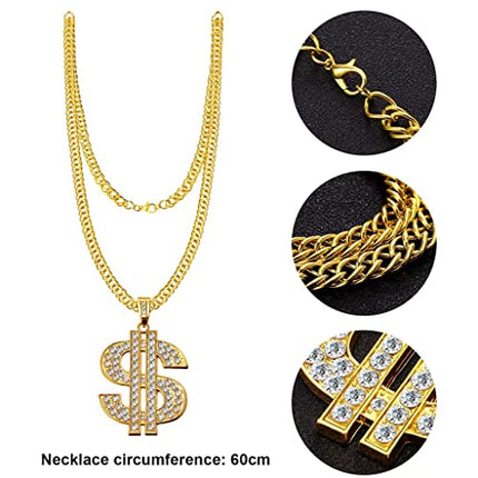 JIAJIAYI Kit di Costumi Hip Hop Set Accessori,Set Accessori Rapper Costume Hip Hop Collana Dollaro e Anello da Sole Hip Hop Gonfiabile Boom Box Anni '80 '90 Accessori per Rapper Festa Carnevale