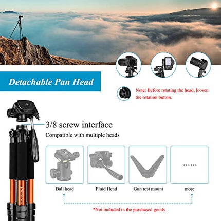 Victiv Treppiede per Fotocamera 182 cm Treppiede in Alluminio da Viaggio Treppiede Leggero e Compatto con Testa Girevole a 3 Vie per Riprese Panoramiche a 360 per DSLR YouTube Living Vlog -Arancia