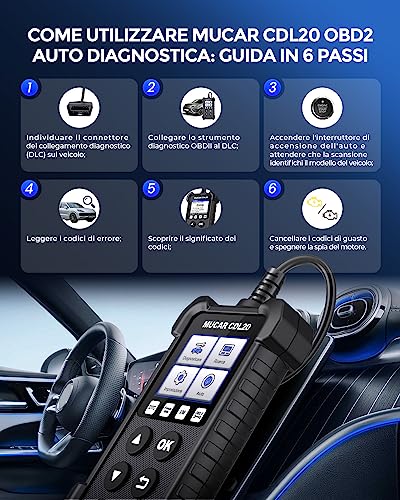 mucar CDL20 Diagnosi Auto Tutte Autodiagnosi OBD2/ EOBD con funzioni OBDII odb2 diagnostica in Italiano del Motore Strumento diagnostica per autoveico