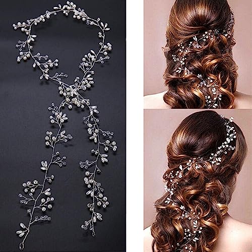 Fascia Sposa per Capelli Accessori Capelli Nuziale per Acconciatura Decorazione Capelli lunghi Vines Fasce copricapo da sposa per Capelli da Sposa con Perline e Strass per Donne e Ragazze（50 cm）