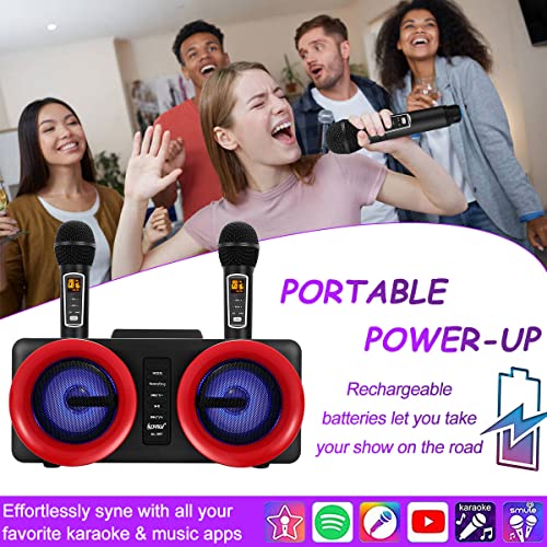 (Versione aggiornata) Karaoke Professionale Completo, ALPOWL Sistema Di Altoparlanti PA Portatile Con Luci LED Colorate Sfumate e 2 Microfoni Karaoke per Feste in Casa, Matrimoni, Chiese (nero)