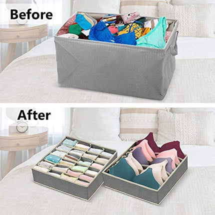 ASANMU Scatola a Scomparti, Cassetti Organizer Pieghevole, Organizzatori per Biancheria Intima, per Riporre Calzini Reggiseni e Cravatte Storage Box, Grigio