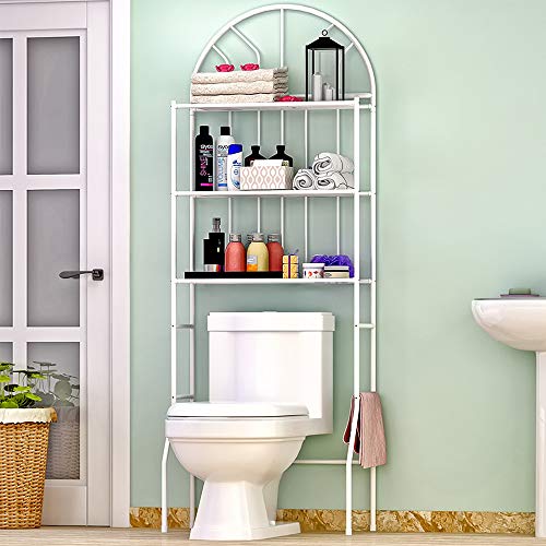 RELOVE Scaffale Multifunzione per Bagno Rack Mensole Salvaspazio, Organizer per Bagno, WC, Bidet e Lavanderia, 3 Ripiani Portaoggetti in Ferro, Portasciugamani (65 * 34 * 177cm (bianco))