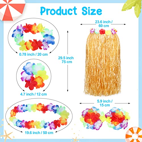 16PCS Gonna Hawaii, Gonna Hula Erba Hawaii con Fiori Braccialetti Collana Fascia Set Costume Festa Hawaii per Bambini Ragazze Festa Donna Estate Decorazioni per Feste in Spiaggia