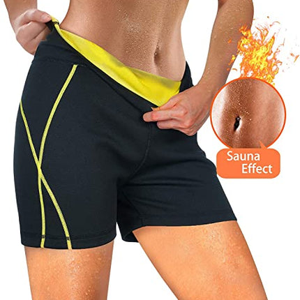 KUMAYES Pantaloncini sauna dimagranti donna Pantaloni Sauna Neoprene a Vita Alta per Allenamento Gym Fitness Pantaloncini Snellente (L, Nero)