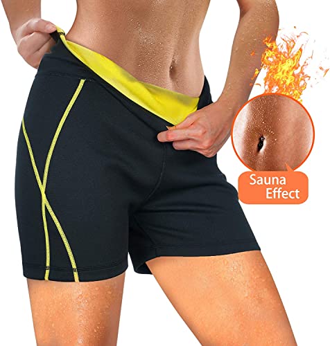 KUMAYES Pantaloncini sauna dimagranti donna Pantaloni Sauna Neoprene a Vita Alta per Allenamento Gym Fitness Pantaloncini Snellente (L, Nero)