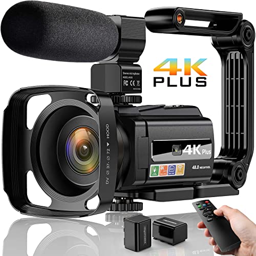 Videocamera 4K, UHD 48MP 60FPS, Wi-Fi IR Visione Notturna Camera, 16X Zoom Digitale 3.0" IPS Touch Screen Ruotabile 270 ° , youtube con Microfono,Telecomando, Stabilizzatore, Paraluce