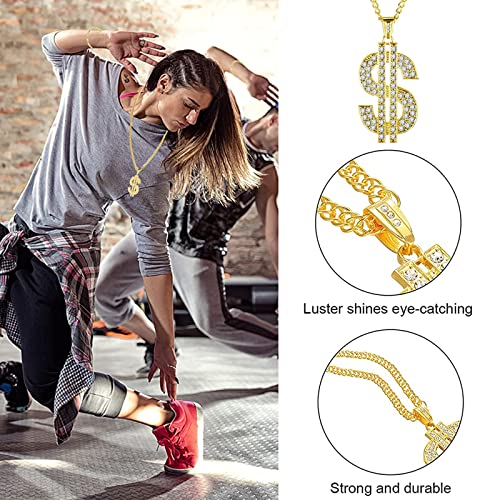 4 Pezzi Accessori Rappe, Kit di Costumi Hip Hop Set, Hip Hop Travestimento Accessossi, Hip Hop Dollaro Collana, per Uomo Donna Boom Box Rapper Hip Hop Festa Carnevale