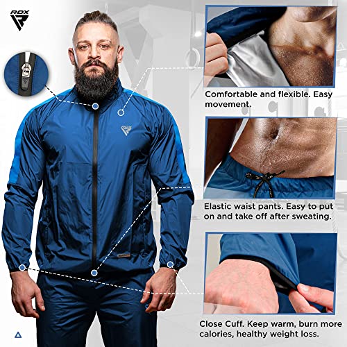 RDX Tuta Sauna Dimagrante Uomo Donna, Reach Oeko Tex 100 Certificato, Tuta per Sudare Tute Tuta Termica, Tute Sportive Sudorazione Sport Fitness Boxe MMA Palestra Yoga Allenamento Top Pantaloni Set