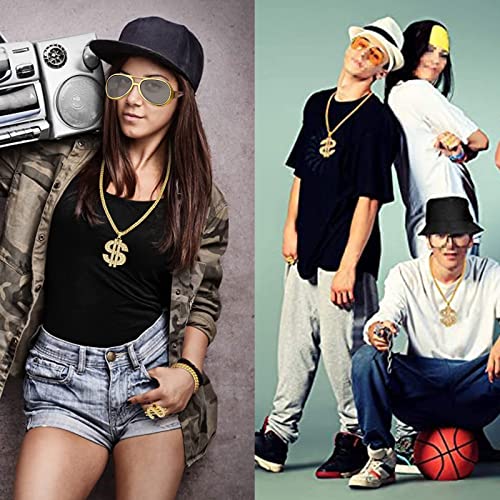 4 Pezzi Accessori Rappe, Kit di Costumi Hip Hop Set, Hip Hop Travestimento Accessossi, Hip Hop Dollaro Collana, per Uomo Donna Boom Box Rapper Hip Hop Festa Carnevale