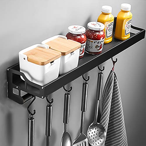 MUOIVG Mensole Cucina,Mensola Organizer con 6 ganci rimovibili, Porta Utensili da Cucina, porta spezie da parete,organizer cucina， Alluminio, Finitura Opaca,per corridoio bagno cucina