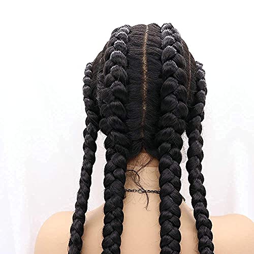 76,2 cm nero pizzo anteriore trecce parrucca con capelli bambino 4 intrecciato sintetico resistente al calore capelli per donne nere mano Twist frontale parrucca