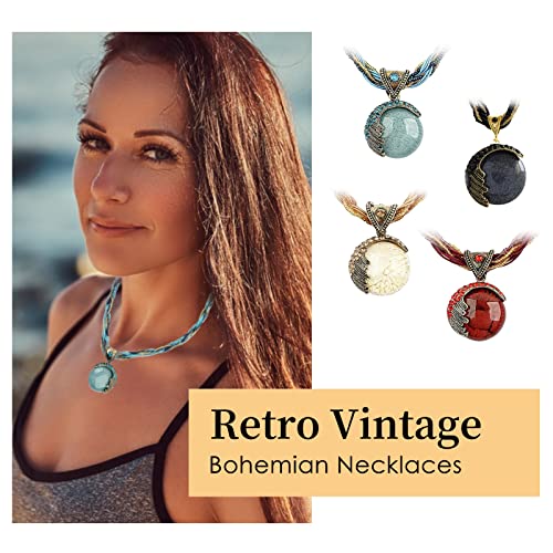 RIXERKOC Retro Vintage Bohemian Collana per le donne ragazze Bohemian dichiarazione perline turchese strass pendente collare collana Gioielli di moda