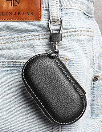 Frotox Portachiavi per Auto, Portafoglio Chiavi PU Pelle Universale Portachiavi Auto Borsa, Stile Vintage Sacchetto Chiave con Cerniera per Uomo (Nero)