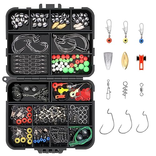 Vicloon Pesca Accessori, 191Pcs Pesca Girevoli Kit, Kit di Esche per Attrezzatura da Pesca Include Sinker Pesca, Ganci a manovella, Cuscinetto a Sfera, Girelle Snaps Connettori Perline Set