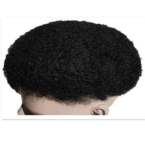 N.L.W. 360 Parrucche di Pizzo Pieno Full Lace Parrucca Uomo per Afro Uomini Sistema di Sostituzione dei Capelli Protesi Capelli Uomo 8×10 Pollici Pelle Sottile 0.06cm Spessore Parrucche in Off Black