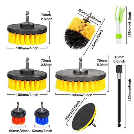 Spazzola per avvitatore a batteria, spazzola per lucidatura, spazzola per cerchioni, per auto, cerchioni, cucina, barbecue, moquette, vasca da bagno (con spugna, guanti in microfibra