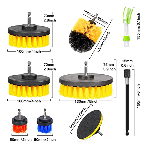 Spazzola per avvitatore a batteria, spazzola per lucidatura, spazzola per cerchioni, per auto, cerchioni, cucina, barbecue, moquette, vasca da bagno (con spugna, guanti in microfibra