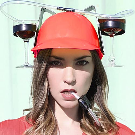 Cappello da birra rosso | Cappello anti-sete | 2 portabevande con cannucce integrate riutilizzabili | Taglia regolabile | Gioco bevente | Creato e sviluppato da OriginalCup®