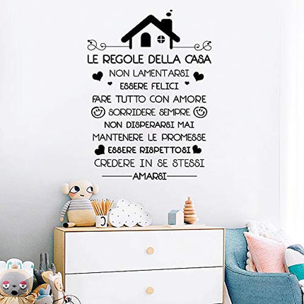 Le Regole della Casa Italiano Adesivi da Parete Muro Adesivo Murali Decorativo Decorazione fai da te Domestica Porta Camera da Letto Soggiorno