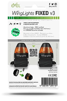 Winglights Fixed V3 Frecce per Bicicletta e Monopattino Elettrico | Freccia per E Scooter Indicatori di Direzione | Monopattino Adattore Venduto Separatamente | Impermeabile Facile a Installare