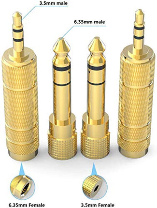 DIGITNOW!3,5mm Maschio a 6,35mm Femmina e 6,35 mm Maschio a 3,5 mm Femmina Adattatore Jack Stereo Placcato in Oro, Connettori Compatibile con Chitarra Tastiere elettroniche Cuffie, 4 Pack