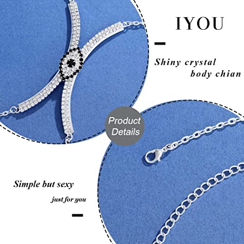 IYOU Splendore Strass Corpo Catena D'argento Malocchio Bra catene Scintillante Discoteca Halloween Festa Petto Catena Accessori per Donne (Argento 1)