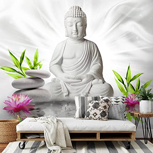 Carta da parati fotografica 396 x 280 cm fiori Buddha Zen | Vello Decorazione Murale Soggiorno Camera Da Letto | Manifattura tedesca | Bianco Verde Rosa 9289012c