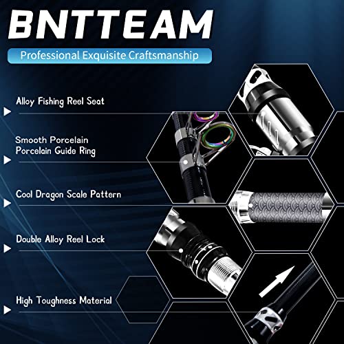 BNTTEAM Set Combinato Canna da Spinning e Mulinello da Pesca Portatile Punta per Canna Fluorescente in Fibra di Carbonio, Esche da Pesca Kit Borsa da Trasporto Per Mare e Acqua Dolce Viaggio