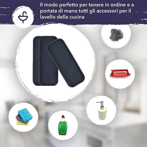 volila Organizer in Silicone per lavello da Cucina, Porta spugne per lavandino Cucina, Porta Sapone e Spugna da Cucina, Tappetino sgocciolatoio, Porta spugne e detersivo (Confezione da 3)…