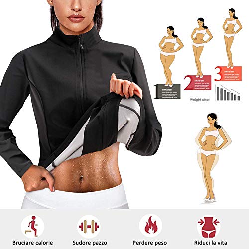 Gotoly Maglia Sauna Dimagrant Donna Tuta per Sudare Dimagrire Fitness Manica Lunga T-Shirt Fascia Dimagrante Canotta Termici Sportiva Gilet Body Shaper (Nero, M)