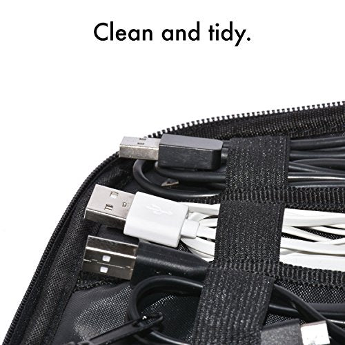 Nomalite Organizzatore per Cavi da Viaggio Custodia Nera per Cavi, caricabatteria e Accessori elettronici con 5 Tasche, 20 Elastici & 3 Aperture per SIM Card/USB. Ideale per Escursioni/Lavoro.