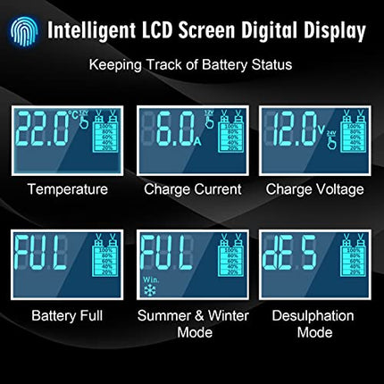 YDBAO Caricabatteria Auto di Carica 10A 12V/24V Carica Batteria Auto Protezione LiFePO4 Multipla Mantenitore di Carica Auto Con Display LCD per Auto Moto