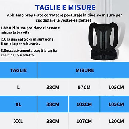 Busto Fascia Correttore Posturale per Spalle e Schiena, Supporto Postura Schiena per Schiena Dritta Uomo e Donna, Raddrizza Spalle, Alta Efficienza e Qualità, Traspirante e Confortevole,XL