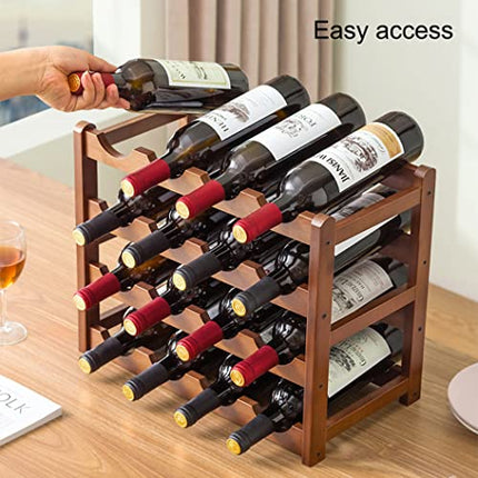 Tinyuet Portabottiglie di Vino, Scaffale in Bambù per Fino a 16 Bottiglie, Portabottiglie Autoportante per Vino, Cantinetta con 4 Piani, Dimensioni: 43x23x34.5cm