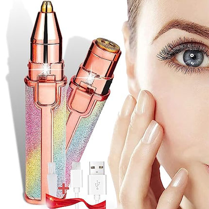 2 in 1 Epilatore Viso Elettrico Donna Con Ruolo di Rasoio, Indolore Depilatore Donna Viso Baffi, Adatto per Sopracciglia, Viso e Tutte le Parti del Corpo, Ricarica USB con LED e Spazzola
