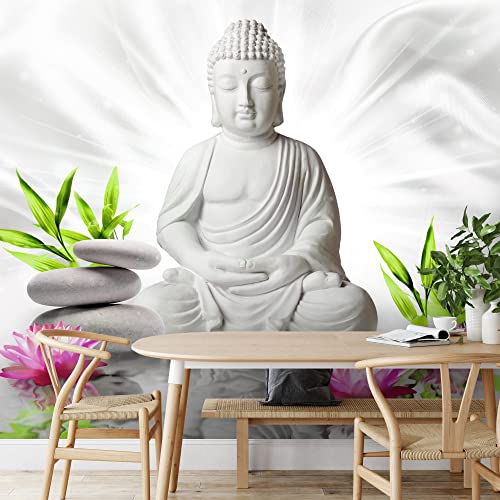 Carta da parati fotografica 396 x 280 cm fiori Buddha Zen | Vello Decorazione Murale Soggiorno Camera Da Letto | Manifattura tedesca | Bianco Verde Rosa 9289012c