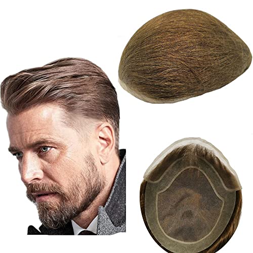 NLW Parrucchino da uomo PU Front Pizzo Toupee Pezzi dei Capelli Umani europei per gli protesi capelli uomo 8×10 pollici sottile 0.06 cm Uomo Parrucca Sistema parrucchino Sostituzione in Marrone chiaro